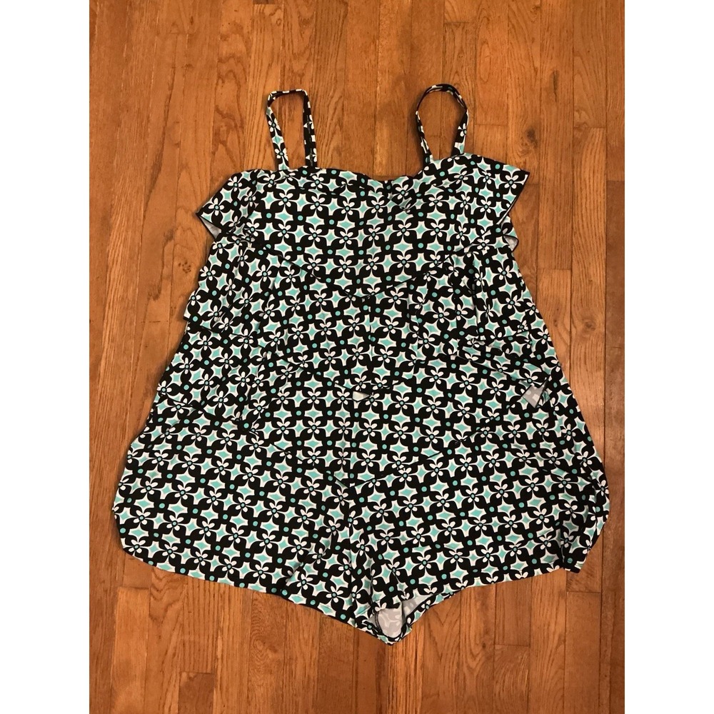 Catherines Swimsuit size 22W Blue Built In Bra One Piece Skirt Pool Beach